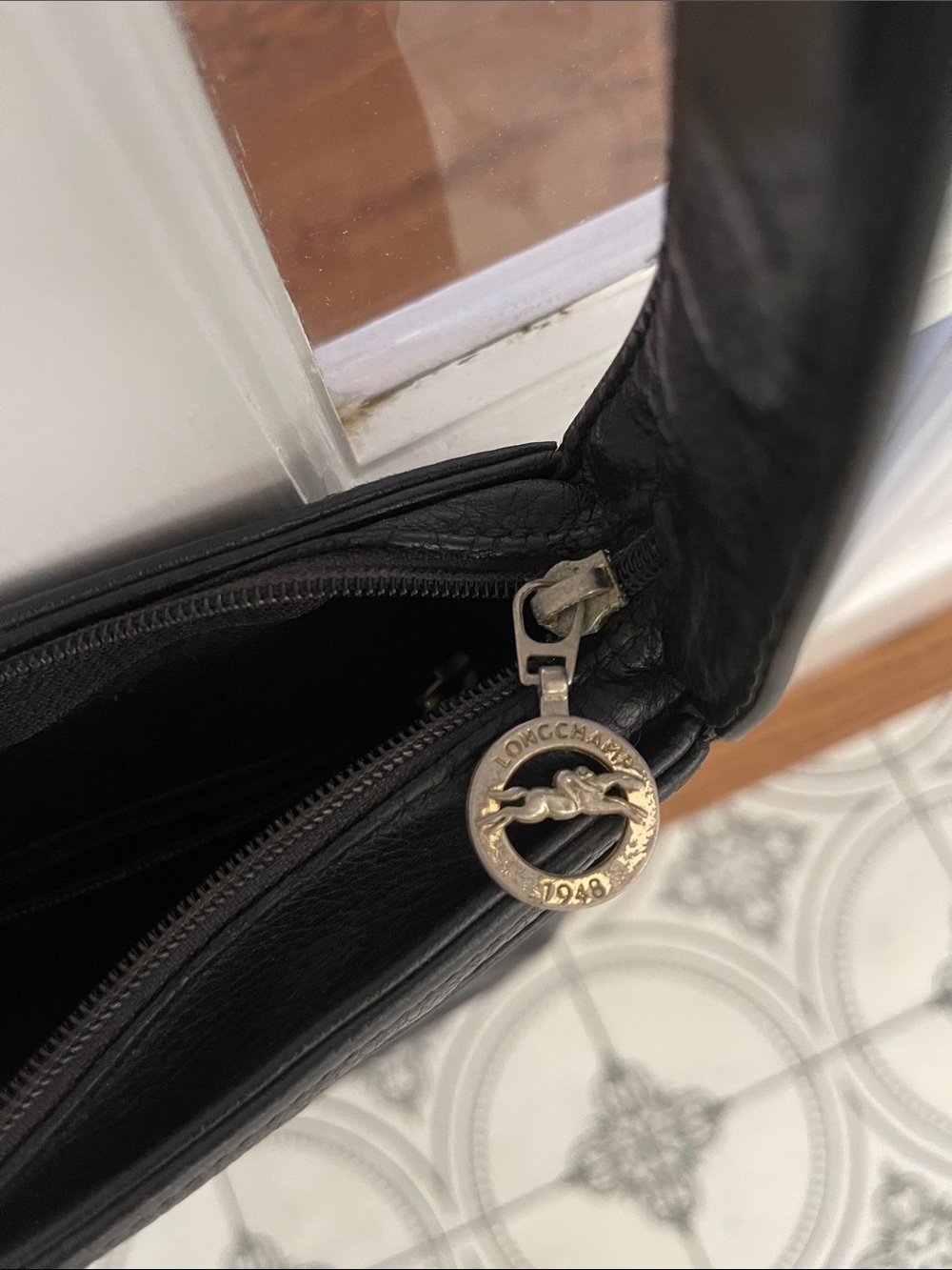 Longchamp Black Leather Messenger Bag - Picture 4 of 12